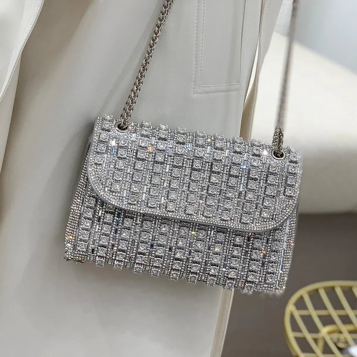 Xandelle | Turquoise Crystal Embellished Shoulder Bag – Vibrant Glamour - in Silver | Arvea Bags