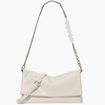 Xelara | Pearl & Chain Accent Foldover Shoulder Bag – Minimalist Elegance - in Beige | Arvea Bags