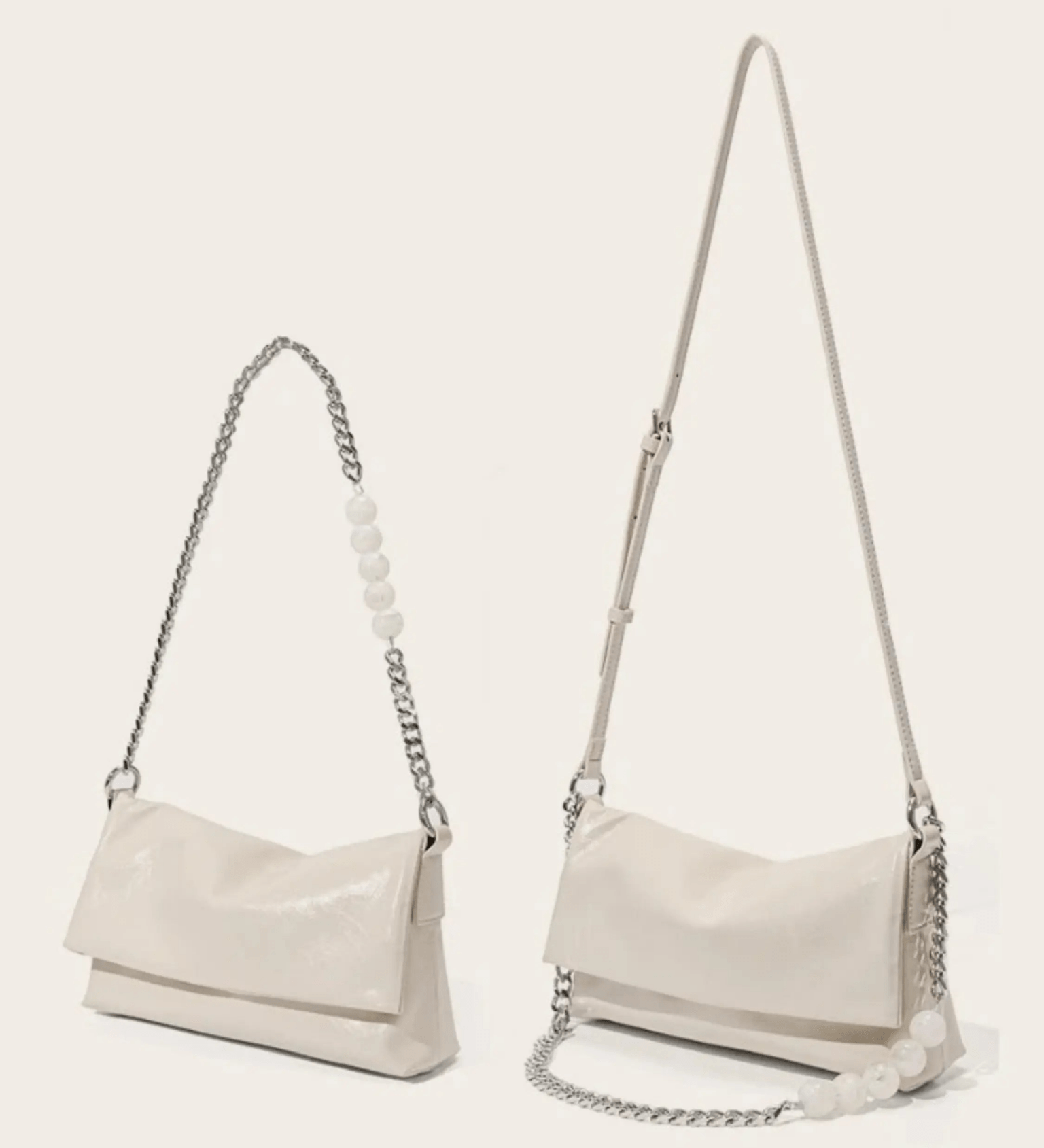 Xelara | Pearl & Chain Accent Foldover Shoulder Bag – Minimalist Elegance - in Black | Arvea Bags