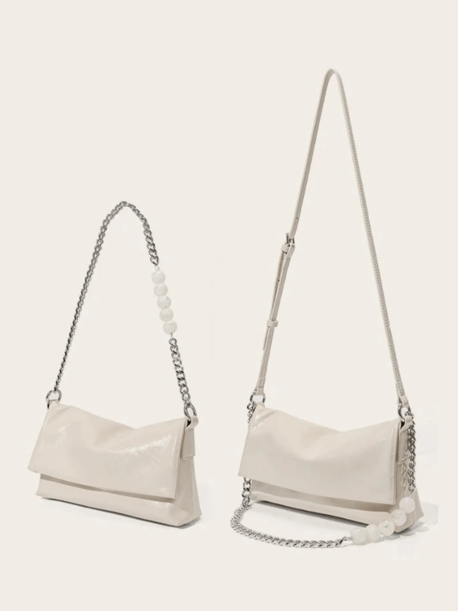 Xelara | Pearl & Chain Accent Foldover Shoulder Bag – Minimalist Elegance - in Black | Arvea Bags