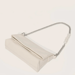 Xelara | Pearl & Chain Accent Foldover Shoulder Bag – Minimalist Elegance - in Black | Arvea Bags