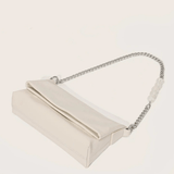 Xelara | Pearl & Chain Accent Foldover Shoulder Bag – Minimalist Elegance - in Black | Arvea Bags