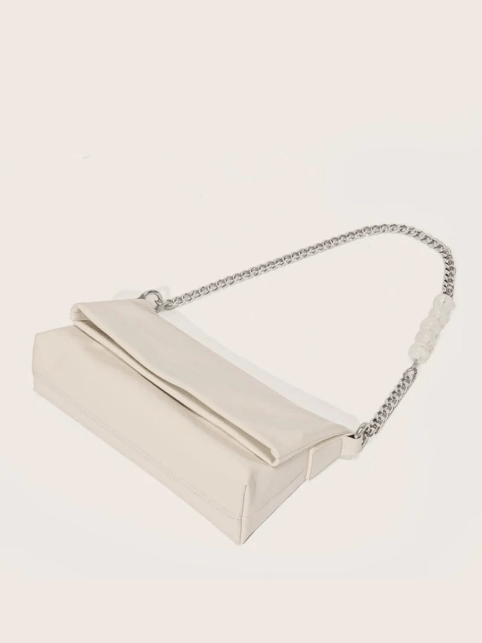 Xelara | Pearl & Chain Accent Foldover Shoulder Bag – Minimalist Elegance - in Black | Arvea Bags