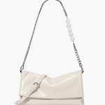 Xelara | Pearl & Chain Accent Foldover Shoulder Bag – Minimalist Elegance - in Black | Arvea Bags