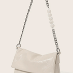 Xelara | Pearl & Chain Accent Foldover Shoulder Bag – Minimalist Elegance - in Black | Arvea Bags