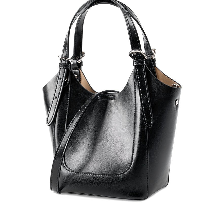 Ylani | Chic Black Leather Bucket Bag - in Black | Arvea Bags