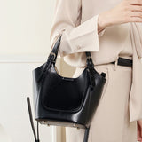 Ylani | Chic Black Leather Bucket Bag - in Black | Arvea Bags