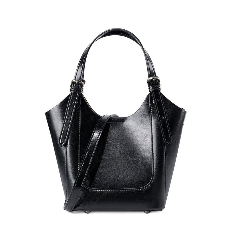 Ylani | Chic Black Leather Bucket Bag - in Black | Arvea Bags