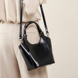 Ylani | Chic Black Leather Bucket Bag - in Black | Arvea Bags