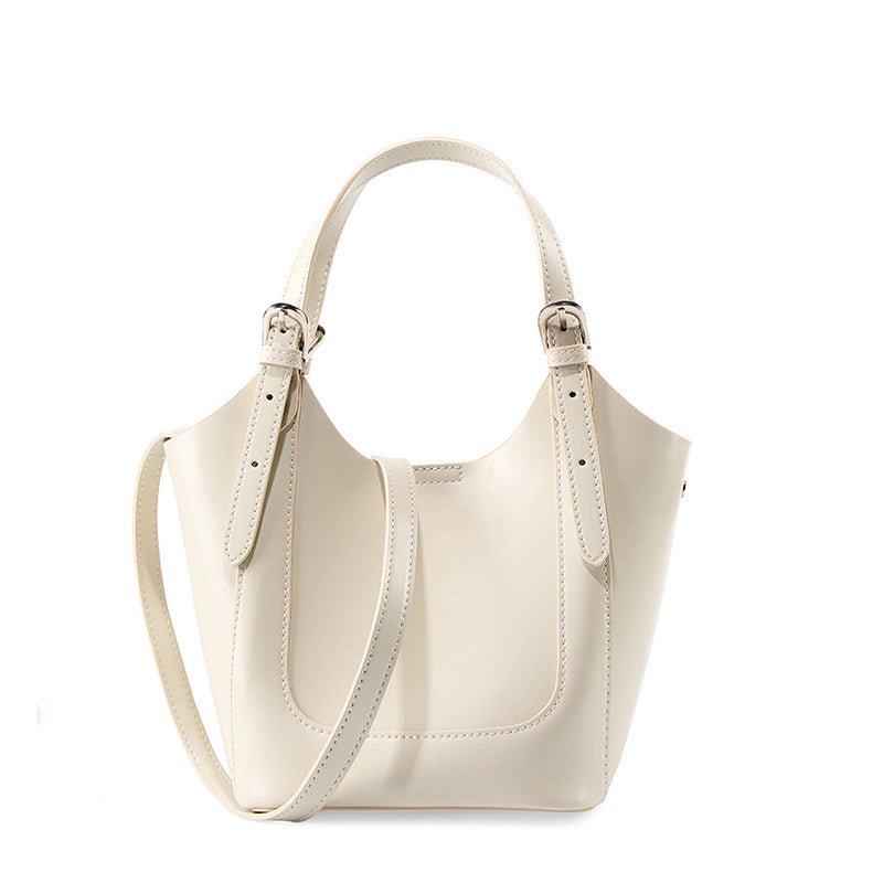Ylani | Chic Black Leather Bucket Bag - in Light Beige | Arvea Bags