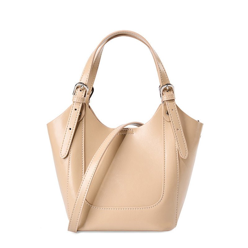 Ylani | Chic Black Leather Bucket Bag - in Light Brown | Arvea Bags
