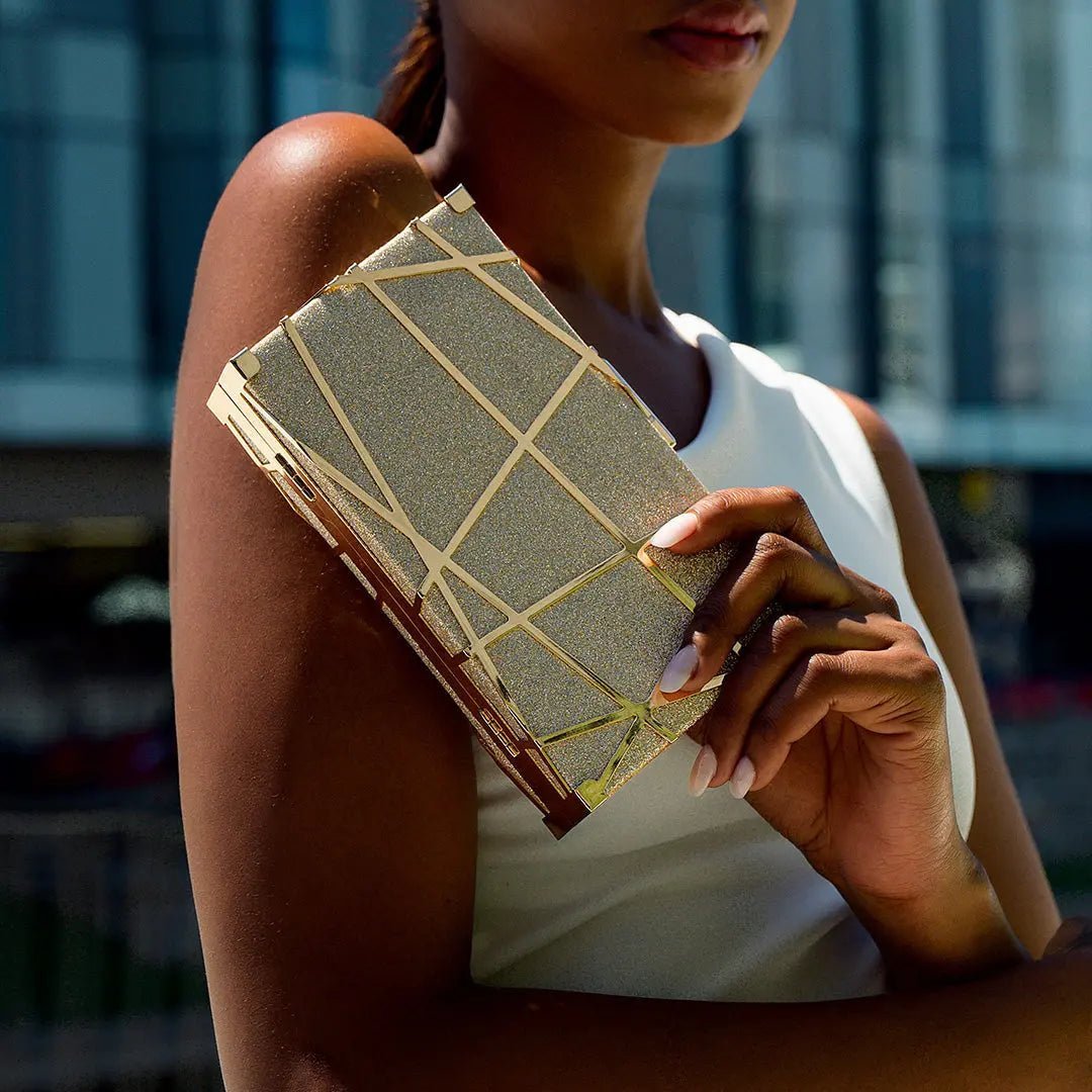 Zara | Gold Geometric Metallic Evening Clutch – Modern Chic - in | Arvea Bags