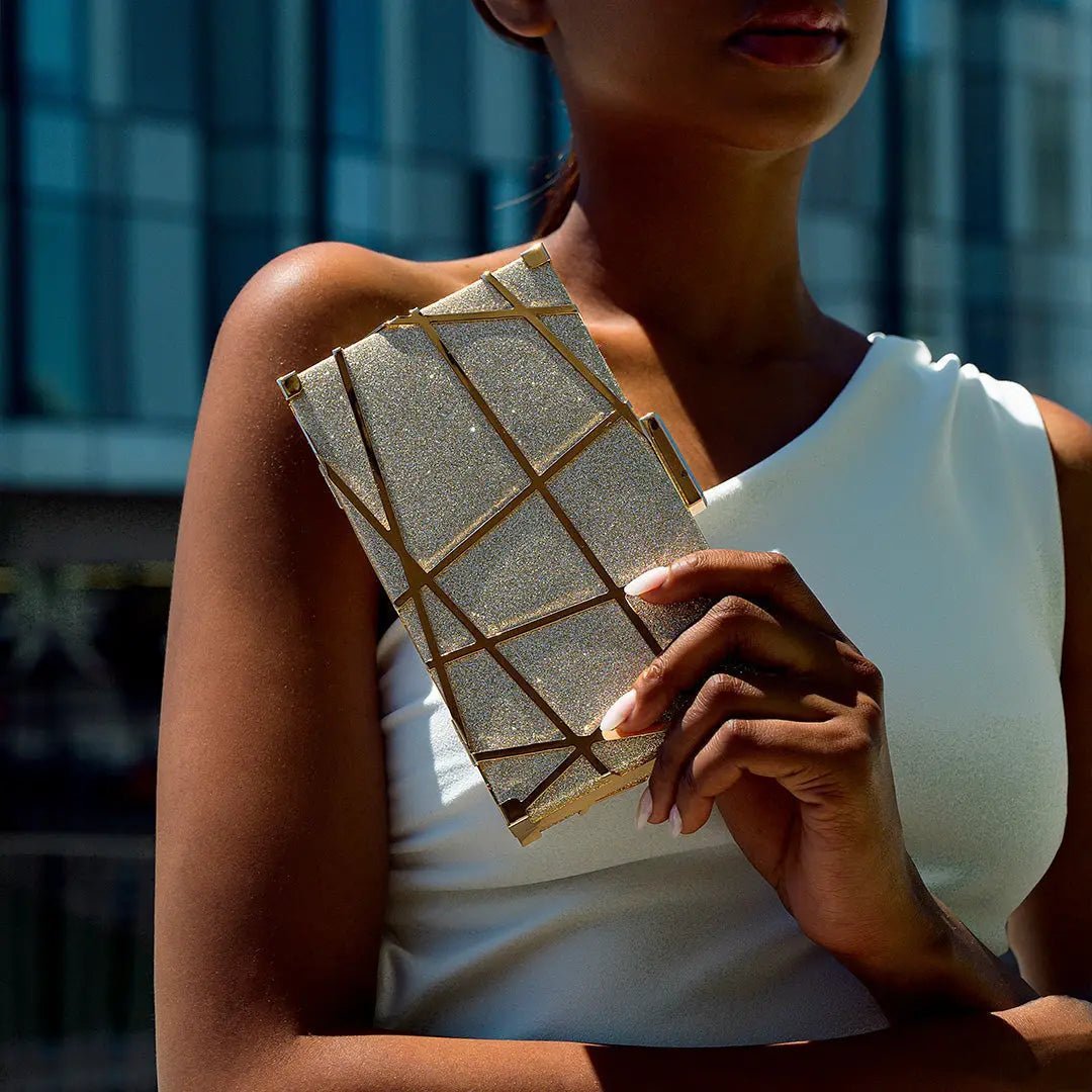 Zara | Gold Geometric Metallic Evening Clutch – Modern Chic - in | Arvea Bags