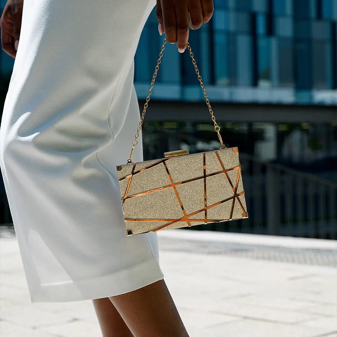 Zara | Gold Geometric Metallic Evening Clutch – Modern Chic - in | Arvea Bags