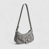 Zara | Grey Buckle Accent Shoulder Bag – Edgy & Chic - in Grey | Arvea Bags
