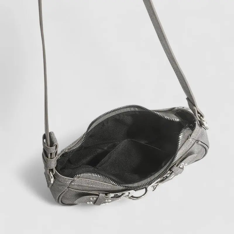 Zara | Grey Buckle Accent Shoulder Bag – Edgy & Chic - in Grey | Arvea Bags