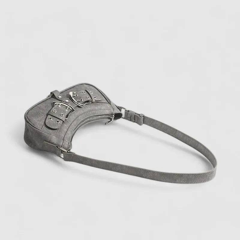 Zara | Grey Buckle Accent Shoulder Bag – Edgy & Chic - in Grey | Arvea Bags