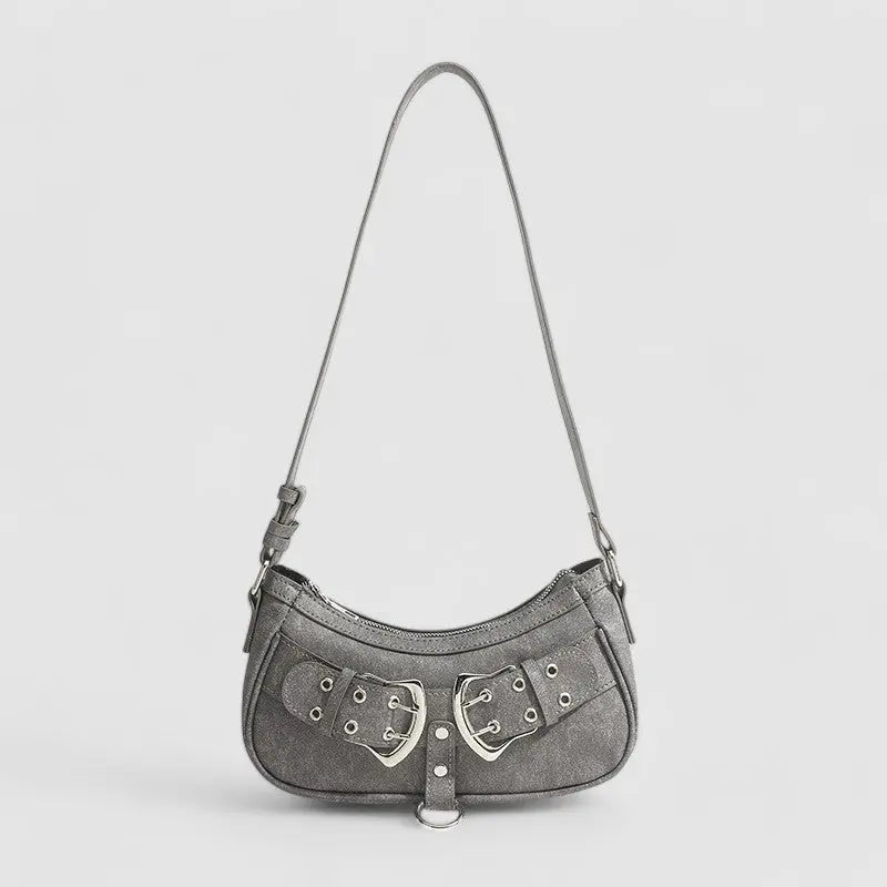 Zara | Grey Buckle Accent Shoulder Bag – Edgy & Chic - in Grey | Arvea Bags