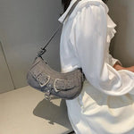 Zara | Grey Buckle Accent Shoulder Bag – Edgy & Chic - in Grey | Arvea Bags