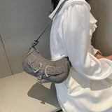 Zara | Grey Buckle Accent Shoulder Bag – Edgy & Chic - in Grey | Arvea Bags