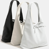 Zarevia | Luxe White Leather Knot Bag – Minimal & Elegant - in Black | Arvea Bags