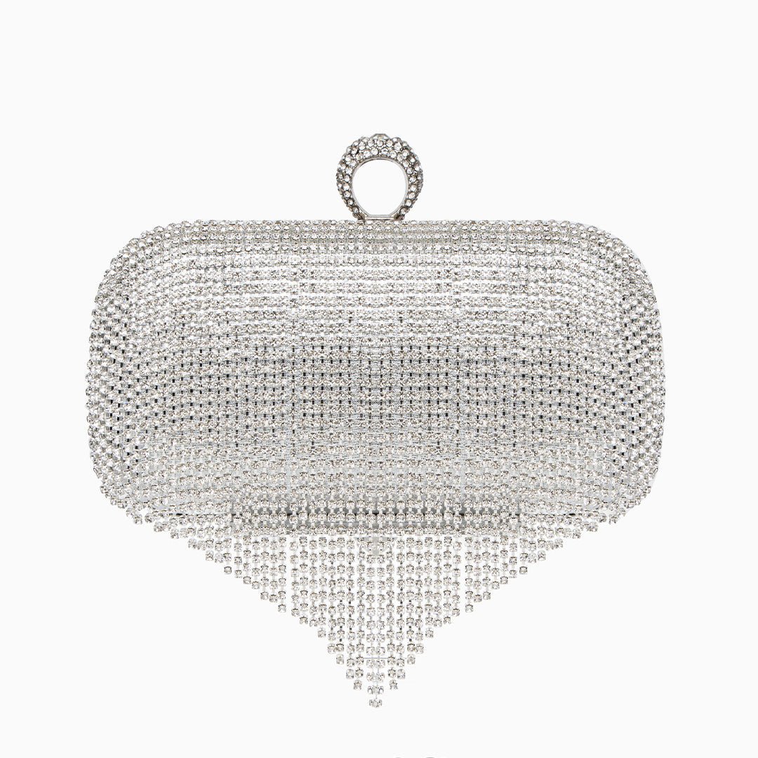 Zephyra | Glamorous Crystal Fringe Clutch – Dazzling & Elegant Statement Piece - in Silver | Arvea Bags