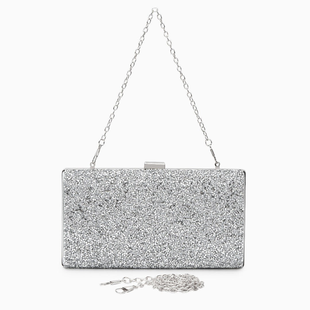 Ziranya | Black Beaded Evening Clutch – Sleek Sophistication - in Silver | Arvea Bags