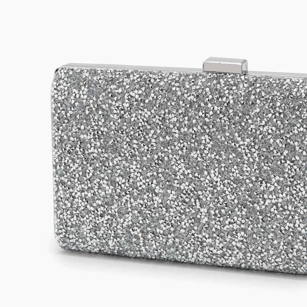 Ziranya | Black Beaded Evening Clutch – Sleek Sophistication - in Silver | Arvea Bags