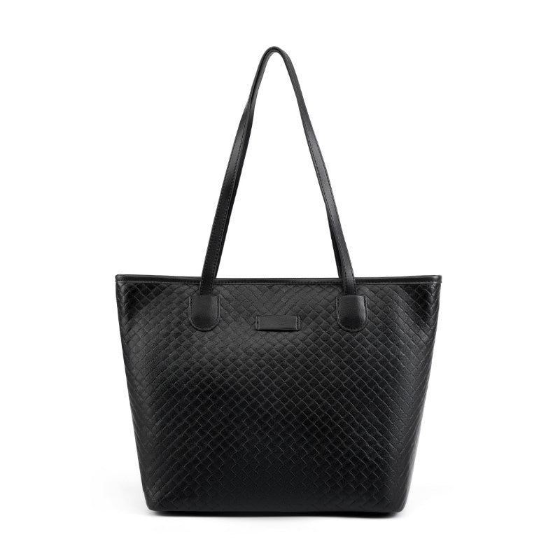 Zyphera | Black Woven Leather Tote Bag – Elegant & Spacious - in Black | Arvea Bags