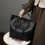 Zyphera | Black Woven Leather Tote Bag – Elegant & Spacious - in Black | Arvea Bags