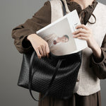 Zyphera | Black Woven Leather Tote Bag – Elegant & Spacious - in Black | Arvea Bags