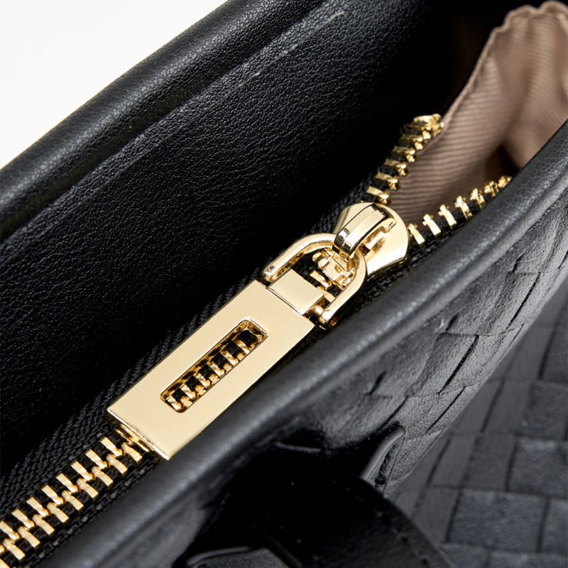 Zyphera | Black Woven Leather Tote Bag – Elegant & Spacious - in Black | Arvea Bags