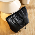Zyphera | Black Woven Leather Tote Bag – Elegant & Spacious - in Black | Arvea Bags