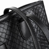 Zyphera | Black Woven Leather Tote Bag – Elegant & Spacious - in Black | Arvea Bags