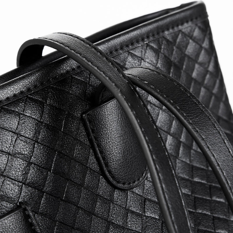 Zyphera | Black Woven Leather Tote Bag – Elegant & Spacious - in Black | Arvea Bags