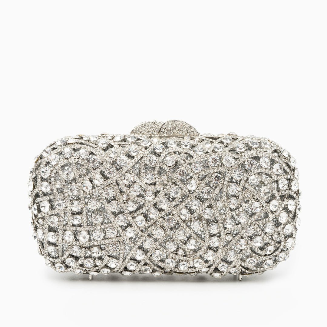 Zyrene | Crystal Embellished Silver Evening Clutch – Radiant Luxury - in Silver | Arvea Bags